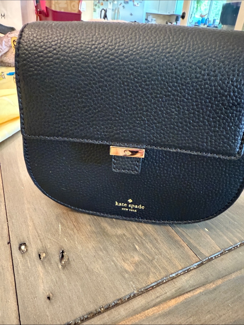 kate spade Black Pebbled Leather Crossbody with Gold Hardware